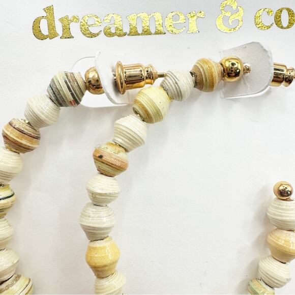 Dreamer & Co Hoop Earring NWT Neutral Cream Tan Beads - Picture 4 of 5